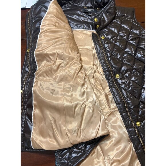 Talbots Petites Quilted Puffer Vest Dark Brown Gold Interior Size Large Petite - Picture 3 of 4